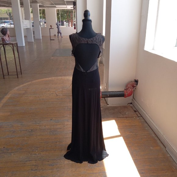Black slinky sheer open back long maxi length dress - Picture 11 of 11